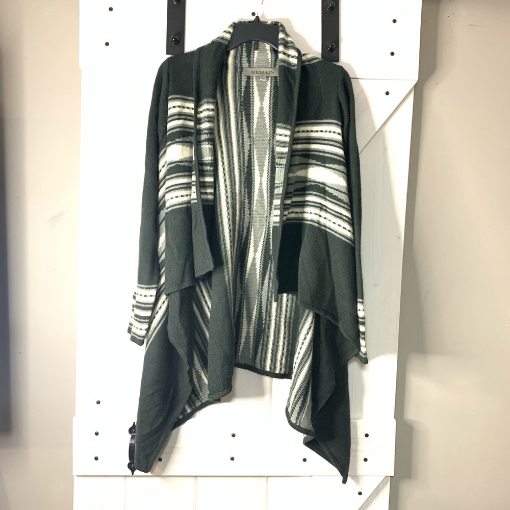 Women’s Remain Gray Acrylic Open Style Sweater Striped Cardigan Large - Picture 4 of 9